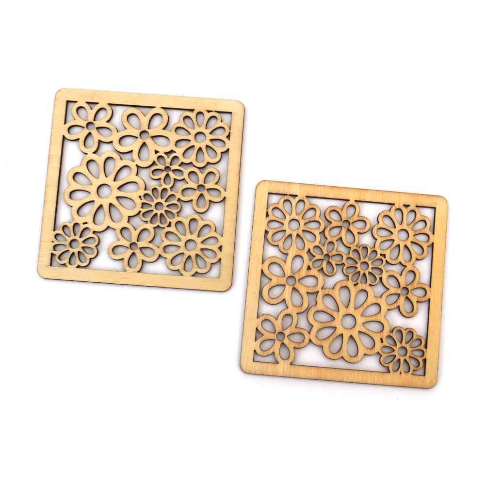 Baze pătrate din lemn cu decupaje florale – 90 x 2,5 mm (Set de 2) – perfecte pentru proiecte DIY, pictură și decorațiuni pentru casă