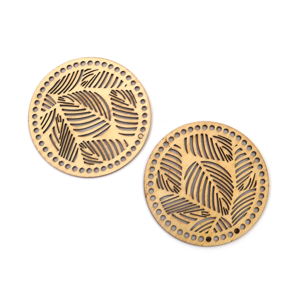 Baze rotunde din lemn cu decupaje în formă de frunze – 90 x 2,5 mm (Set de 2) – perfecte pentru hobby & craft, pictură și decorațiuni sezoniere