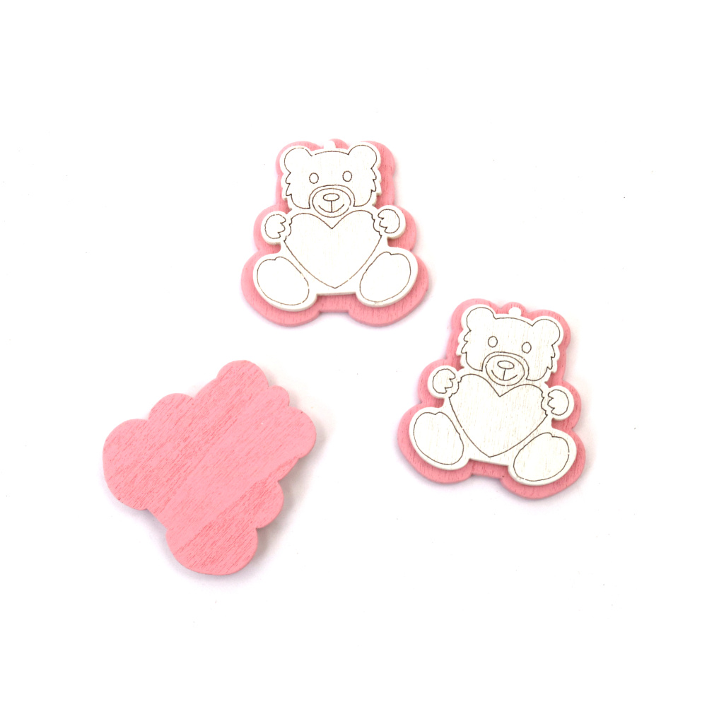 Ursuleți din lemn adorabili, roz și alb (asortate) – 35x5 mm (set de 6) – perfecți pentru proiecte DIY pentru bebeluși, decorațiuni și cadouri handmade