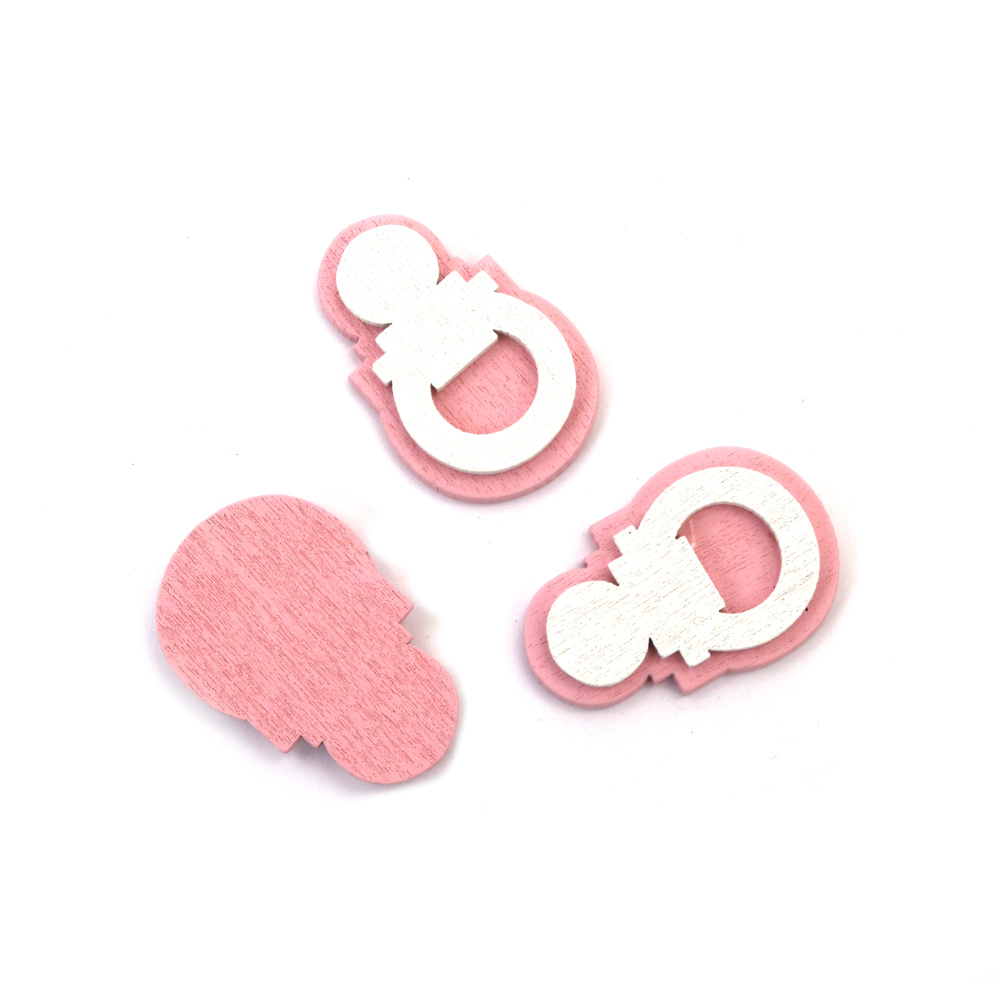 Pink & White Wooden Pacifiers – 35x23x5 mm (Set of 6) – Perfect for Baby Showers, Nursery Crafts & Handmade Gifts