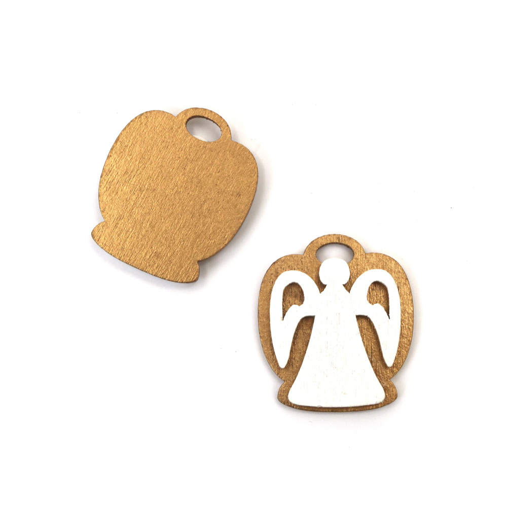 Figurine îngerași din lemn fermecătoare – auriu și alb – 40x35x5 mm, set de 4 – ideale pentru proiecte DIY festive, ornamente și decor pentru casă