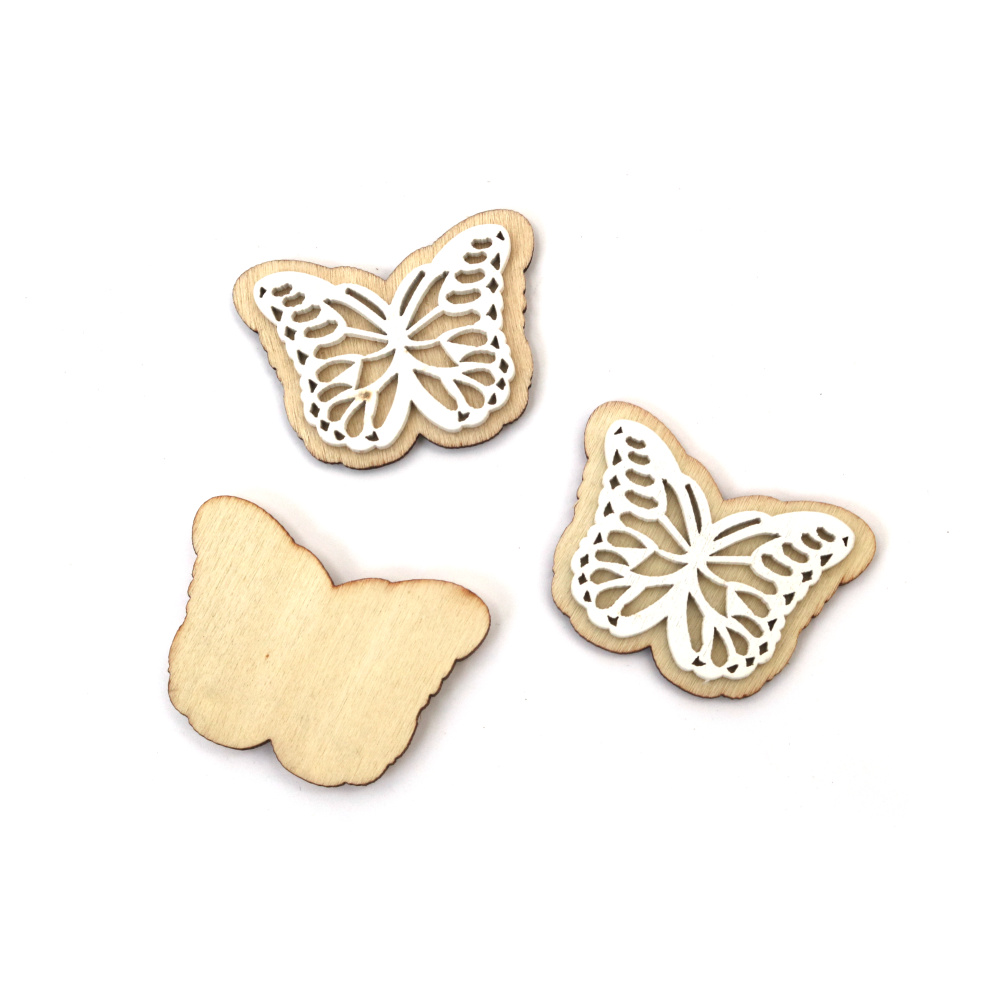Graceful Natural & White Wooden Butterflies – 35x33x5 mm (Set of 6) – Perfect for Creative Crafts, Decorations & Handmade Gifts