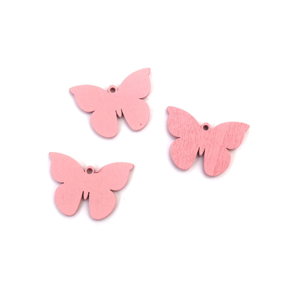 Pandantive fluture din lemn, roz, drăgălașe – 32x23x3 mm (Set de 20 bucăți) – Perfecte pentru hobby creativ, bijuterii DIY și decorațiuni de primăvară