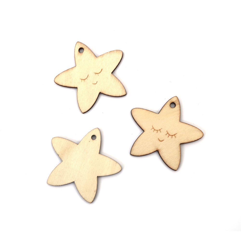 Charmuri din lemn în formă de stea – finisaj natural – 50x50x3 mm, pachet de 8 – ideale pentru proiecte DIY/handmade, ornamente și decorarea cadourilor