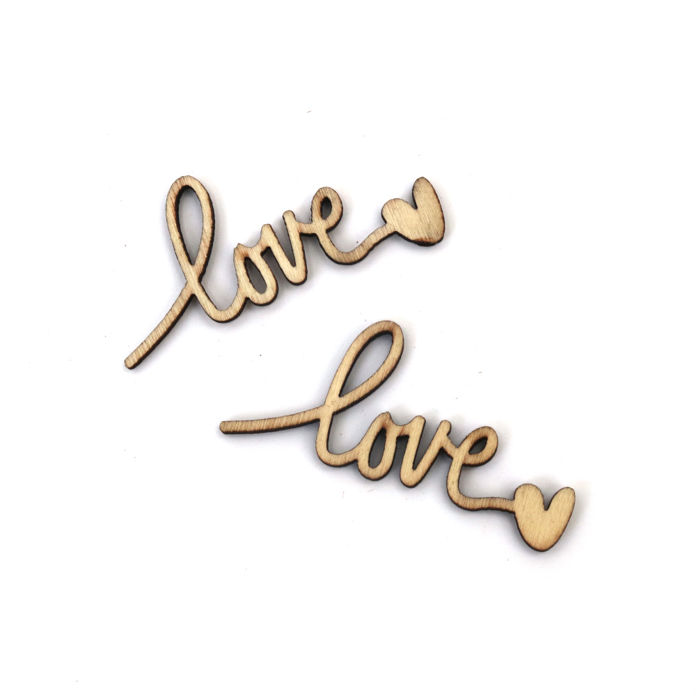 Forme „Love” din lemn natural – 50x23x3 mm (Set de 8) – perfecte pentru hobby creativ, decorațiuni de nuntă și cadouri handmade