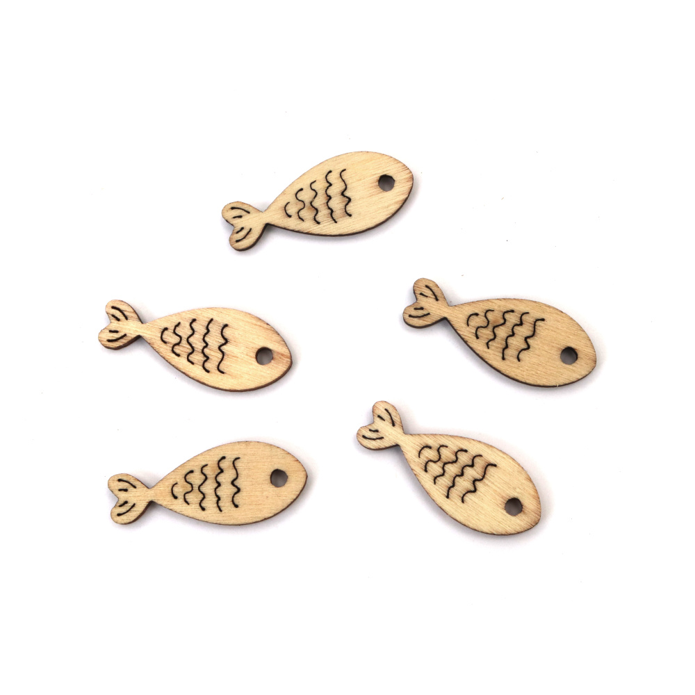 Decupaje fermecătoare din lemn în formă de pește – finisaj natural – 30 x 12 x 3 mm, set 20 buc – ideale pentru DIY & craft, decorațiuni de vară și proiecte de artă
