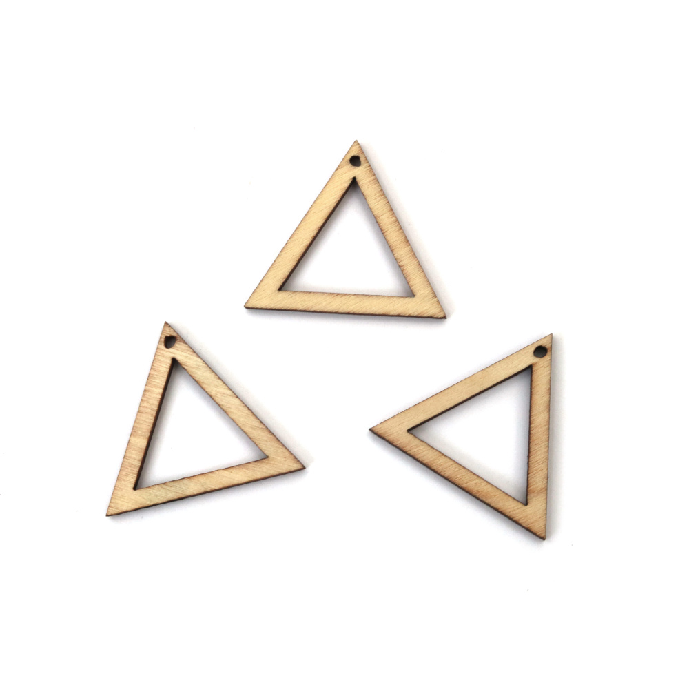 Pandantive triunghiulare din lemn natural – 30x26x3 mm (set de 20) – perfecte pentru craft, DIY, bijuterii handmade și decorațiuni geometrice
