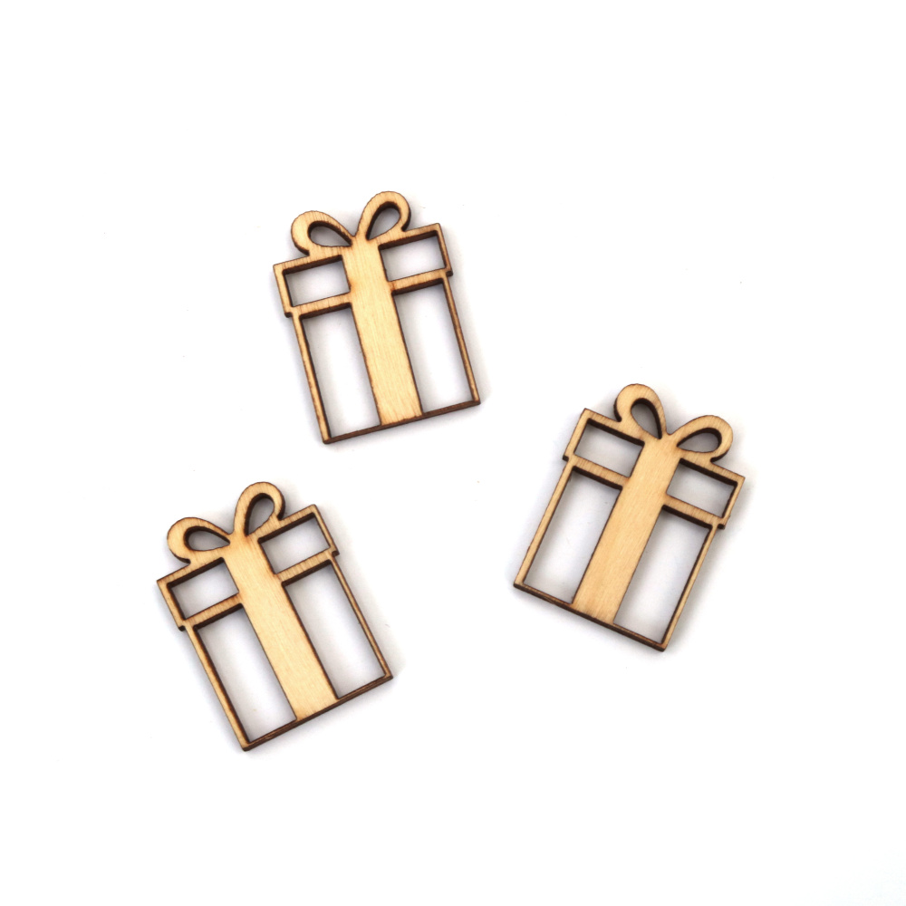 Wooden Gift Cutouts – Natural Finish – 30x22x3 mm, Pack of 25 – Great for Holiday Crafts, DIY Ornaments & Gift Wrapping