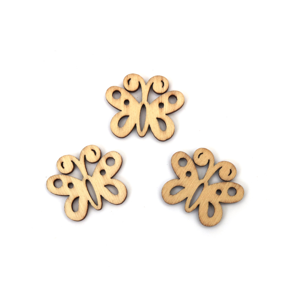 Forme fluture din lemn 30x25x3 mm – lemn natur – set de 20 – figurine decorative pentru hobby creativ, scrapbooking și proiecte DIY