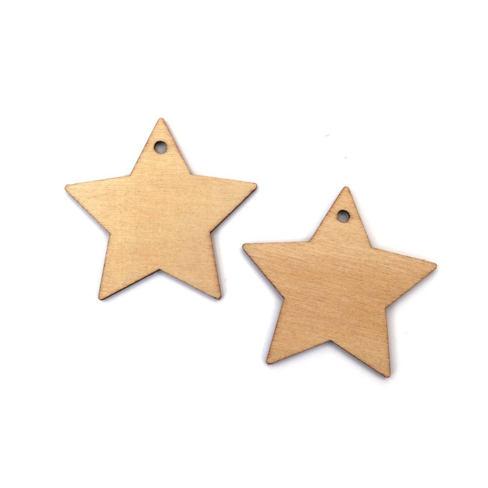 Charmuri stea din lemn – finisaj natural – 50x3 mm, set de 8 – pentru DIY, handmade, decorațiuni de sărbători și proiecte creative