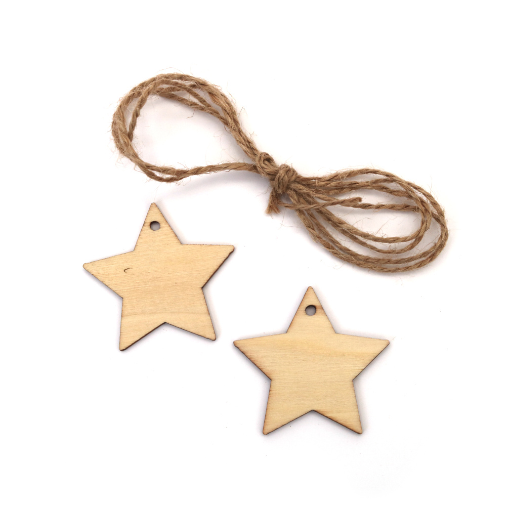Stele din lemn pentru agățat – finisaj natural, cu șnur – 50x3 mm, set 6 bucăți – ideale pentru proiecte DIY de sărbători, ornamente și decor creativ