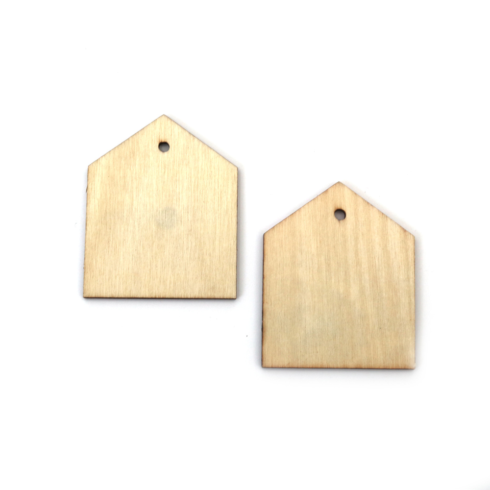 Charmuri în Formă de Casă din Lemn – Finisaj Natural – 50x3 mm, Set de 8 – Ideale pentru proiecte DIY, artă tematică pentru casă și creații decorative
