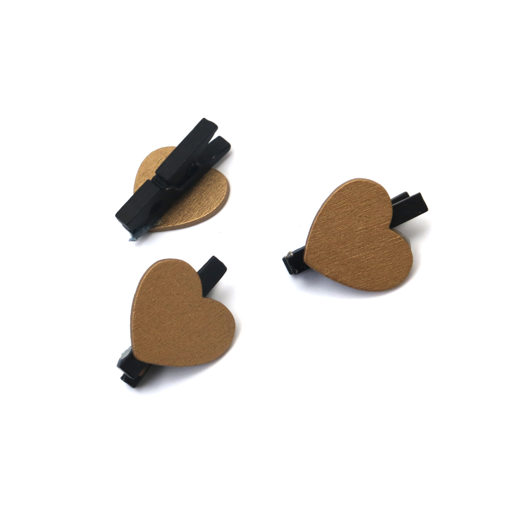 Cleme din lemn negre cu inimă de culoare aurie – 3x25 mm (Set de 12) – perfecte pentru proiecte DIY și handmade elegante, etichete cadou și decorațiuni de eveniment