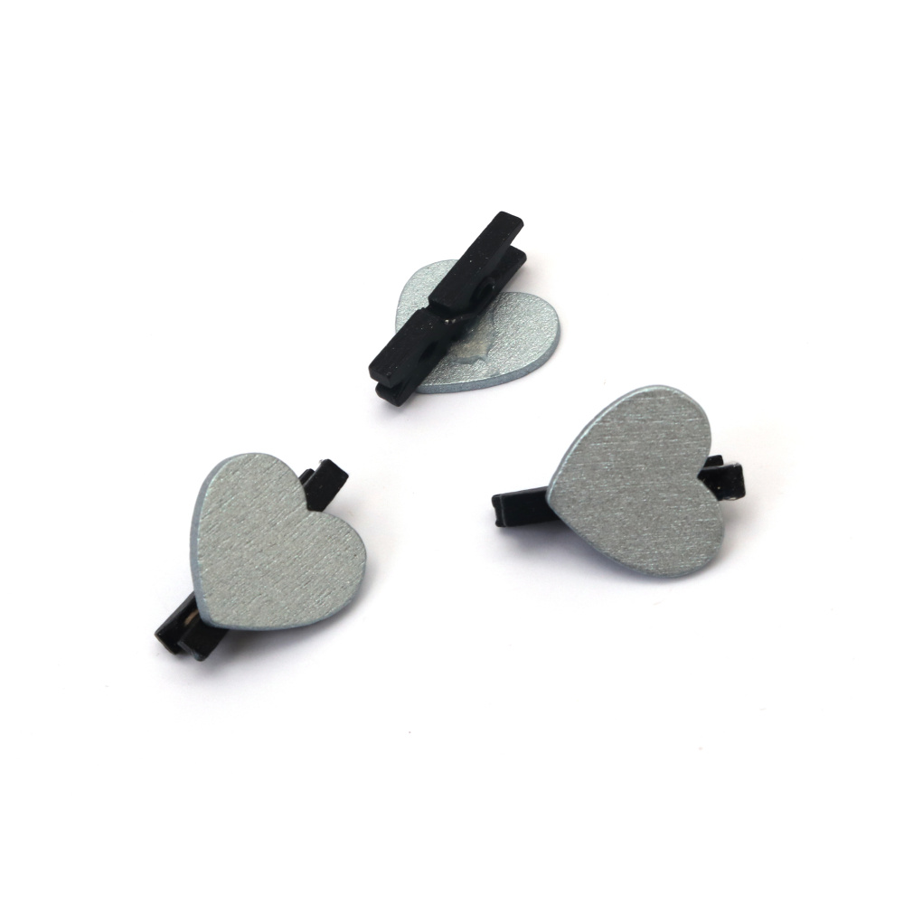 Mini cleștișori decorativi din lemn 3x25 mm – negri cu inimă, culoare argintie – set de 12 – pentru hobby & craft, ambalare cadouri și decorațiuni de petrecere