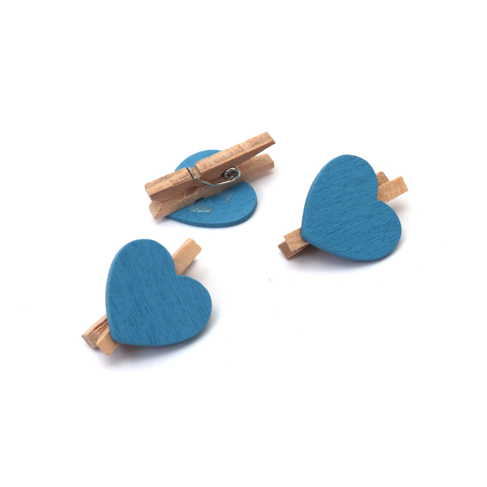 Charming Natural Wooden Clips with Blue Heart – 3x25 mm (Set of 12) – Perfect for Creative Crafts, Baby Shower Décor & Gift Tags