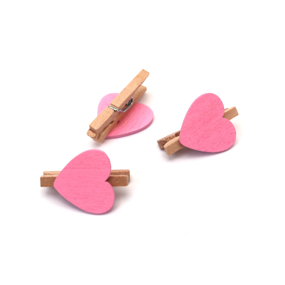 Lovely Natural Wooden Clips with Pink Heart – 3x25 mm (Set of 12) – Perfect for Romantic Crafts, Scrapbooking & Handmade Gifts