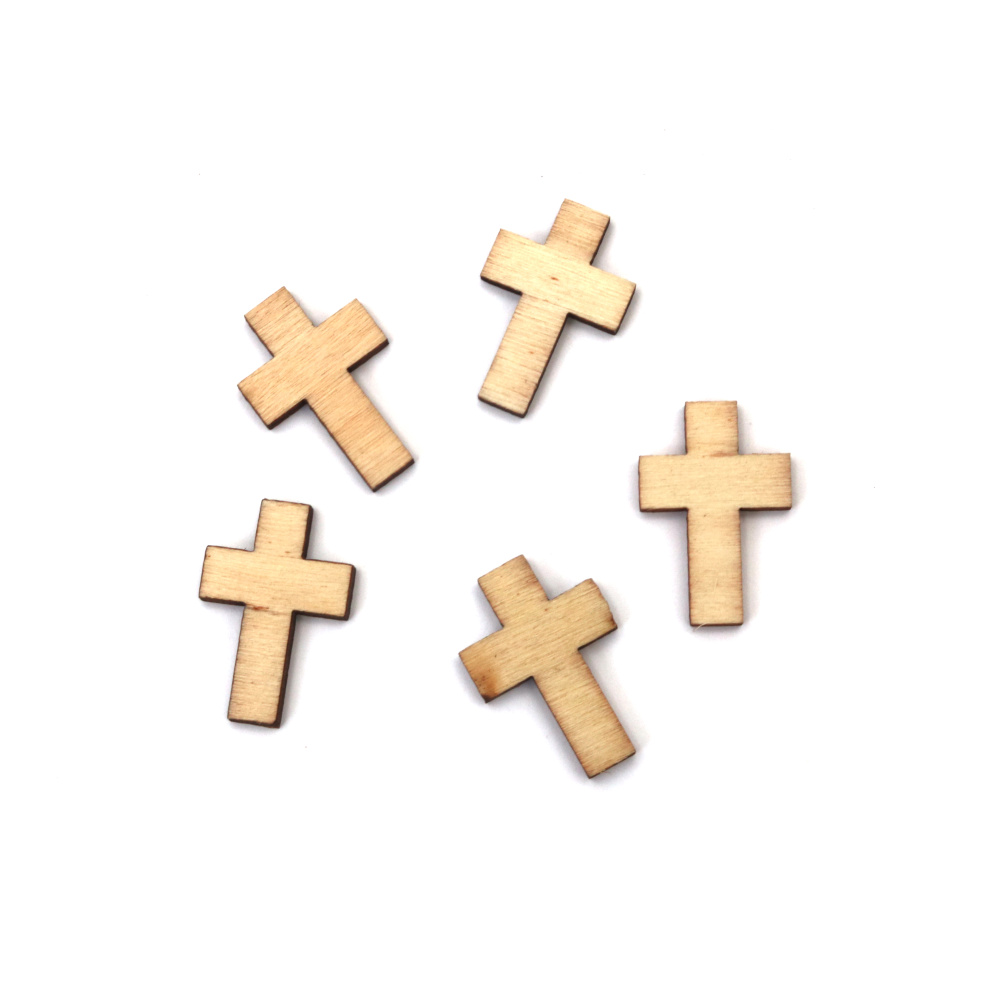 Natural Wooden Cross Figures – 24 pcs, Size 22x15x3 mm – Smooth Finish, Perfect for Decorating, Scrapbooking, Gift Wrapping & DIY Craft Projects
