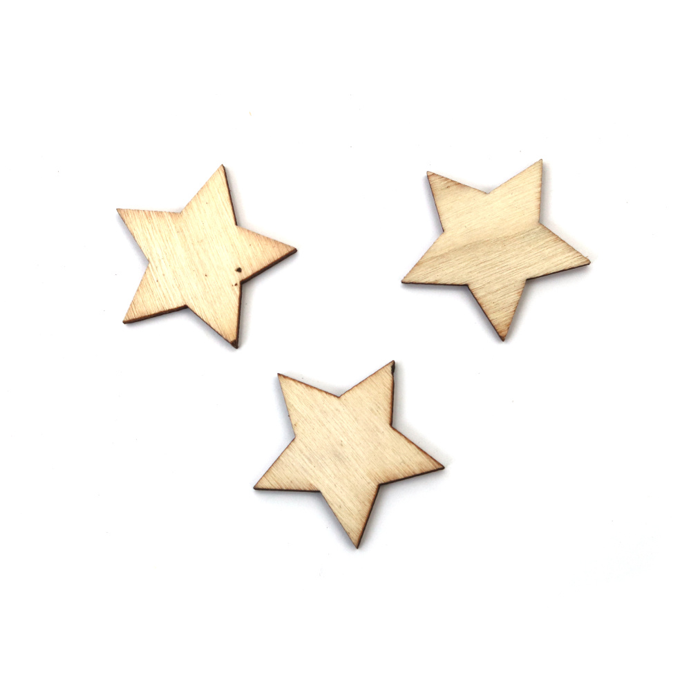 Figurine în Formă de Stea Fermecătoare din Lemn Natural 30x3 mm – Set de 20, Asortate, pentru Craft, DIY și Decorațiuni