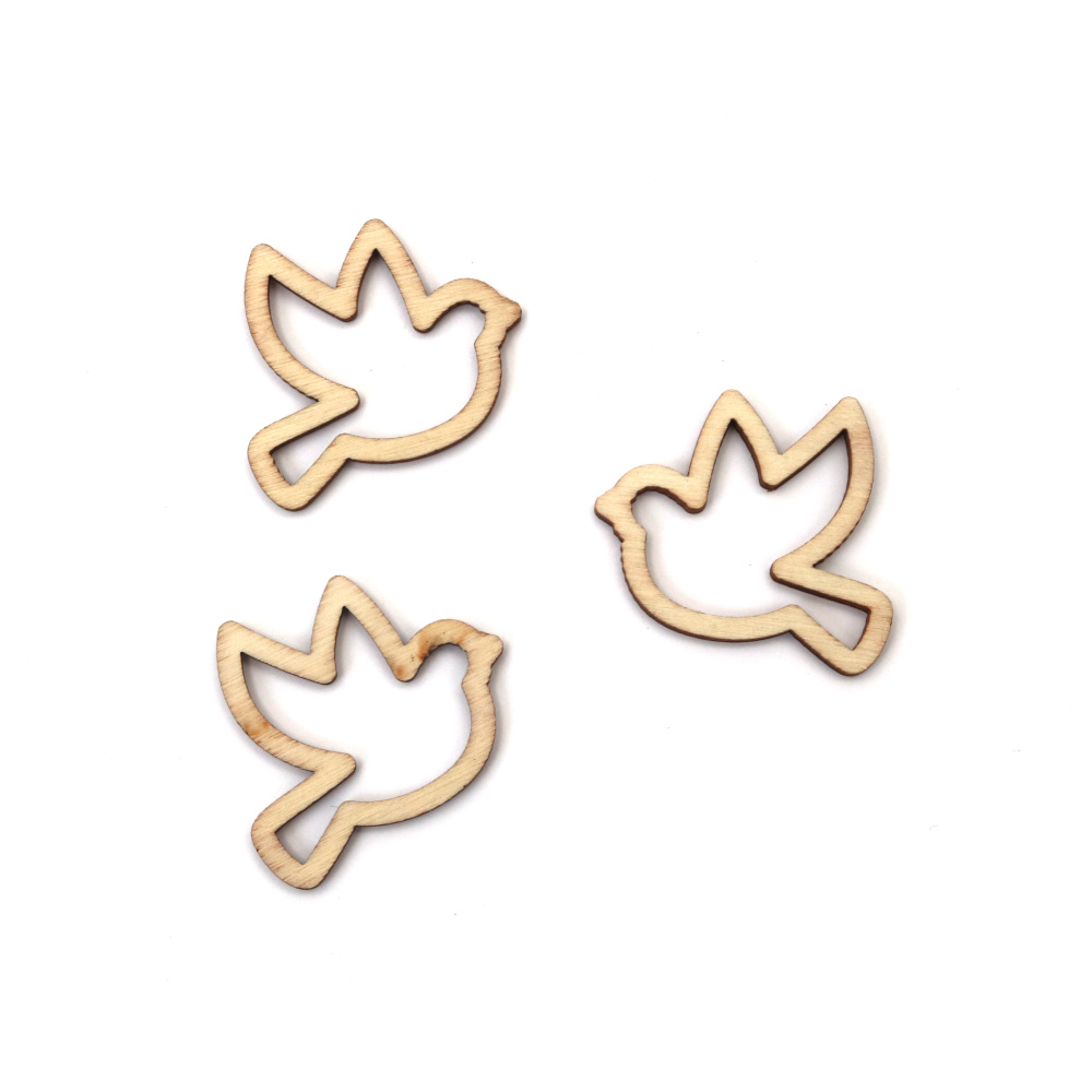 Delightful Natural Wooden Bird Figurines 37x33x3 mm – Set of 20 for Crafts & Decoration