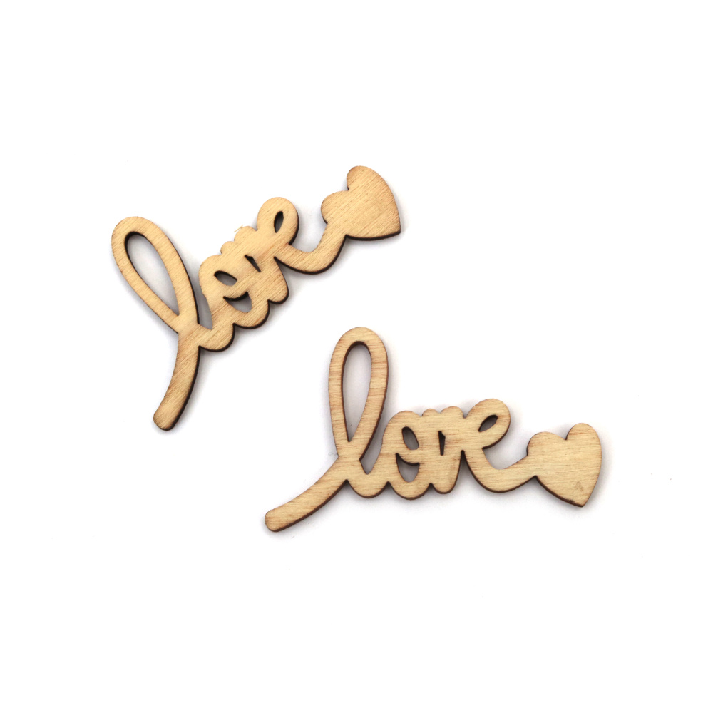 Figurine „Love” elegante din lemn natural 50x30x3 mm – Set de 8 pentru craft, scrapbooking, DIY și decorațiuni romantice