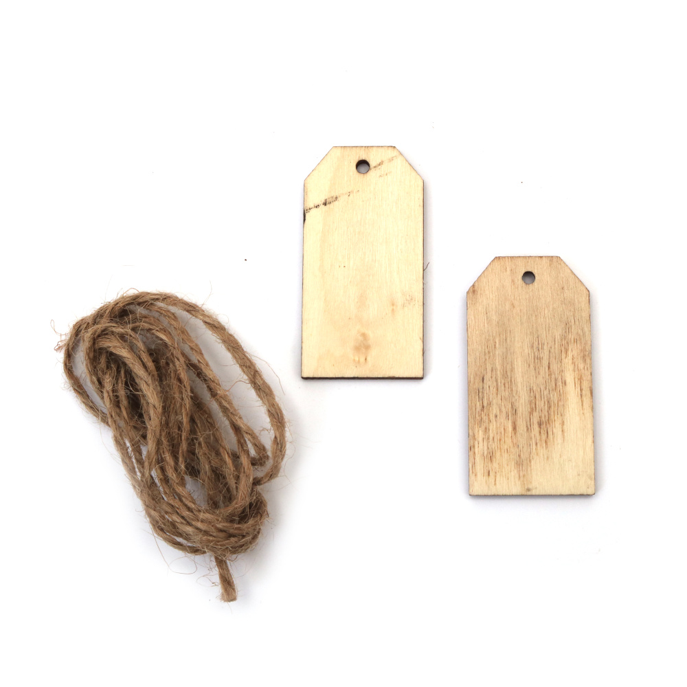 Pandantive stilate din lemn natural, tip etichetă 50x26x3 mm – Set de 6 bucăți pentru etichetare, etichete cadou și decorațiuni hobby & craft