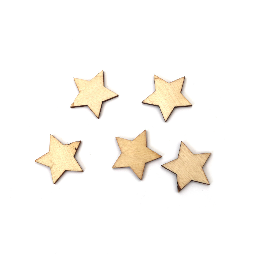 Fermecătoare figurine stea din lemn natural 25x3 mm – Set de 20 bucăți pentru craft, ornamente de Crăciun și decorațiuni creative