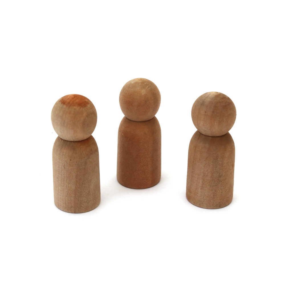 Adorabile figurine tip păpușă din lemn natural 53x22 mm – Set de 3 pentru pictat, jucării DIY și hobby creativ