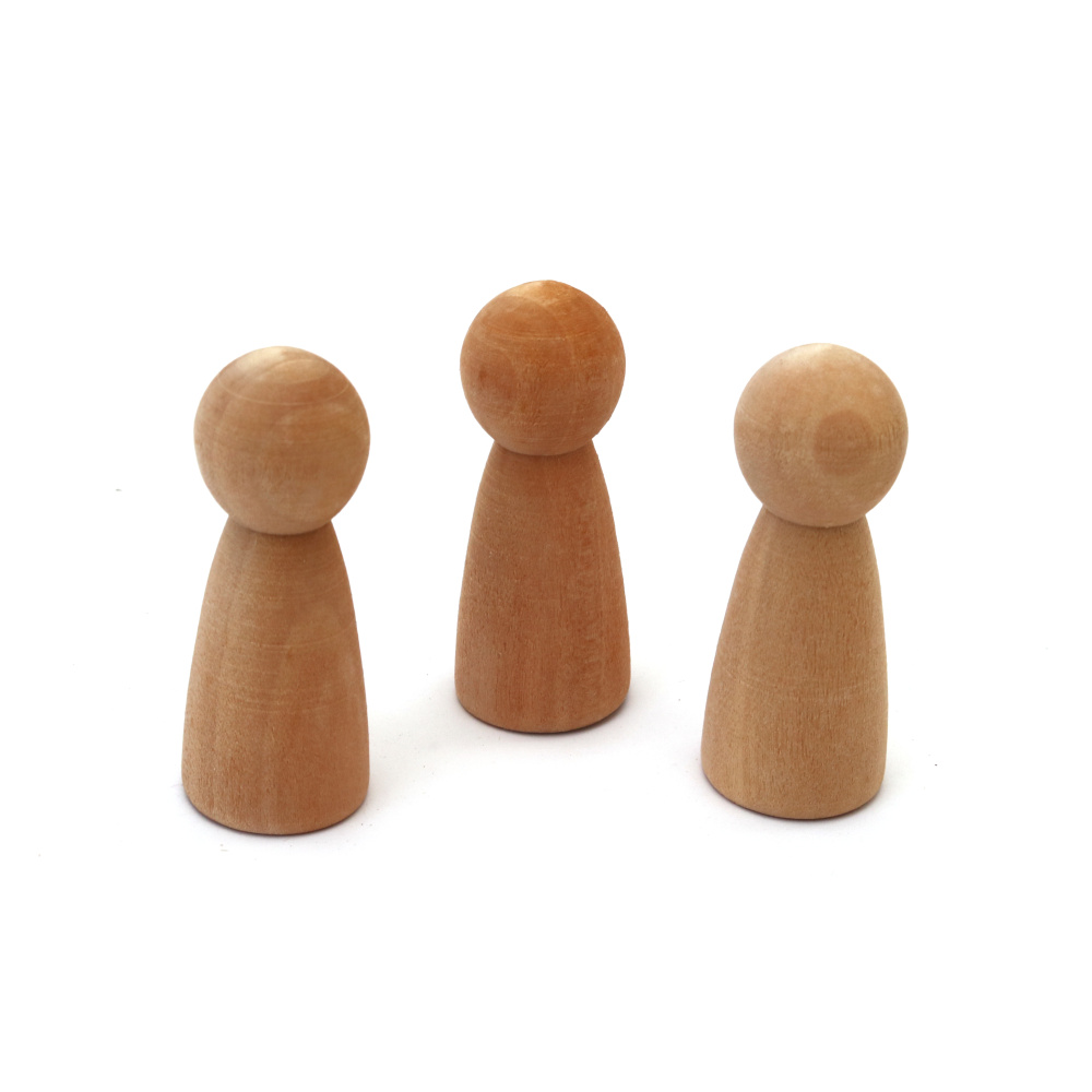 Figurine Fermecătoare din Lemn Natural în Formă de Păpușă 53x21 mm – Set de 3 pentru Pictat, Craft pentru Copii și Decorațiuni Handmade