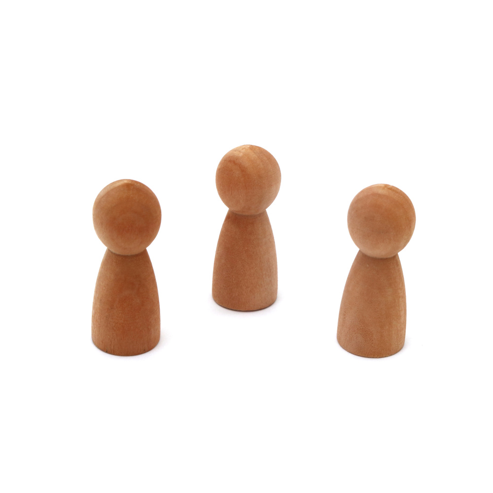 Figurine tip păpușă drăguțe din lemn natural 34x13 mm – Set de 3 pentru scene miniaturale, jucării DIY și proiecte craft & hobby