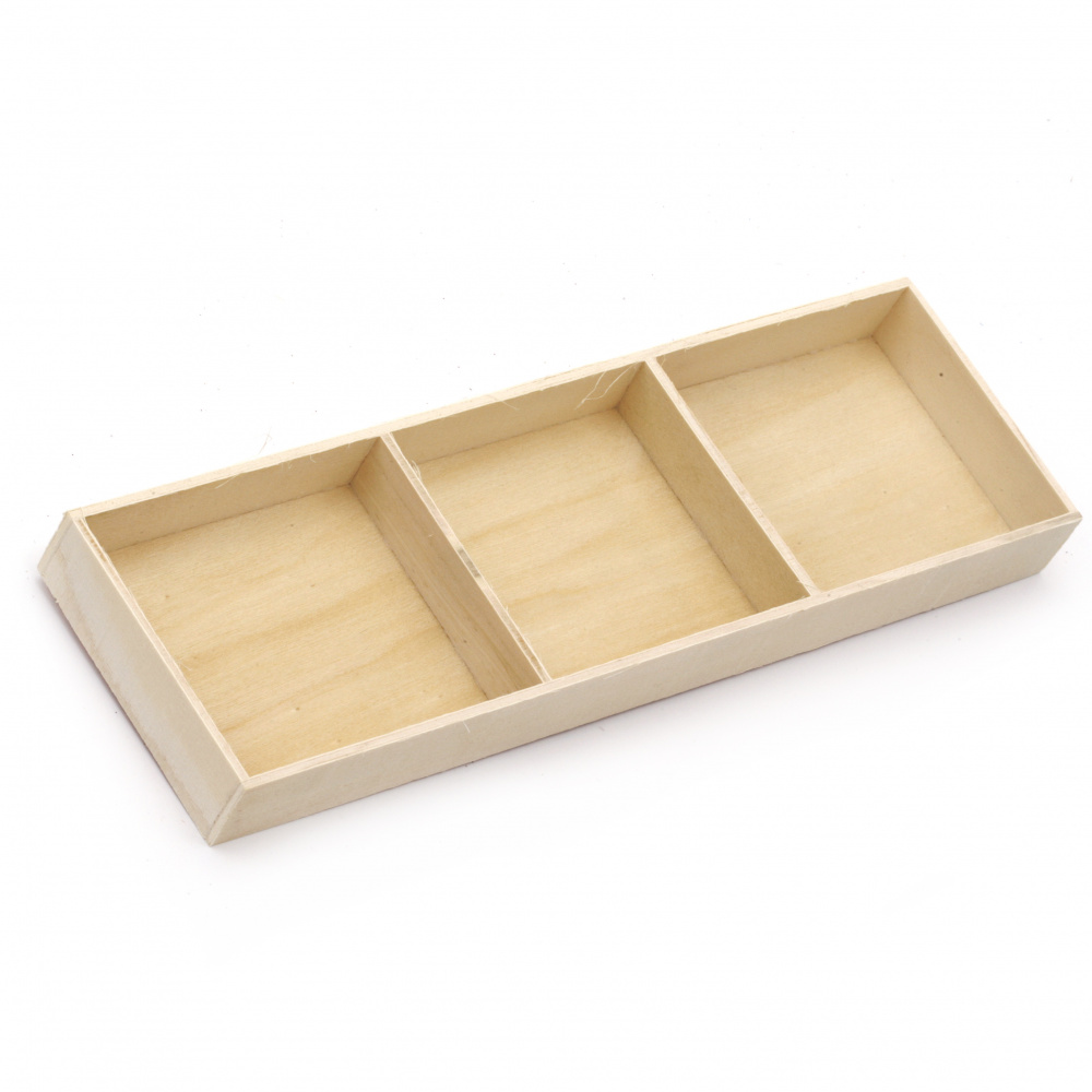 Wooden flat box 230x70x20 mm three divisions color white