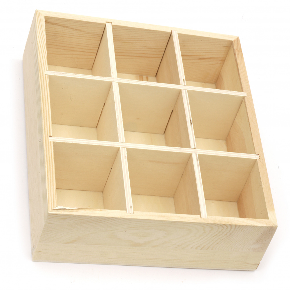 Wooden box without lid 230x190x60 mm 9 sections  