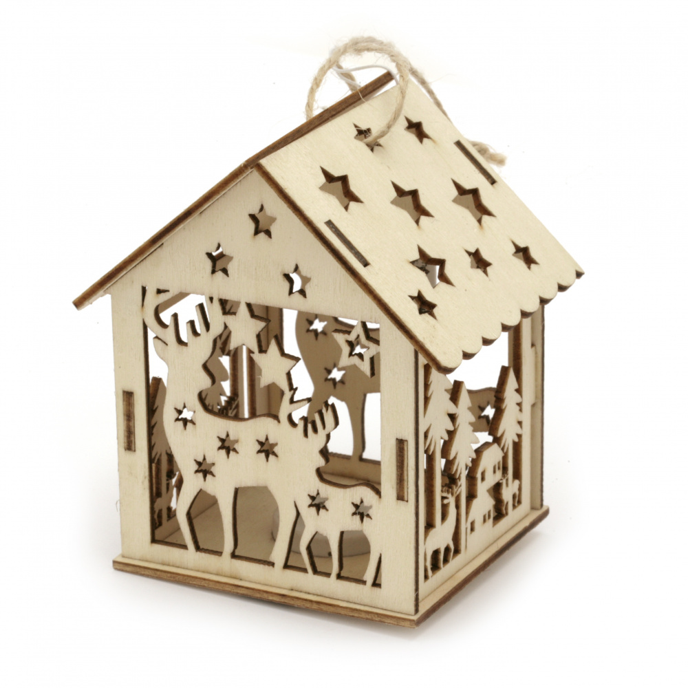 Illuminating wooden house for Decoration 93x85x65 mm Deers