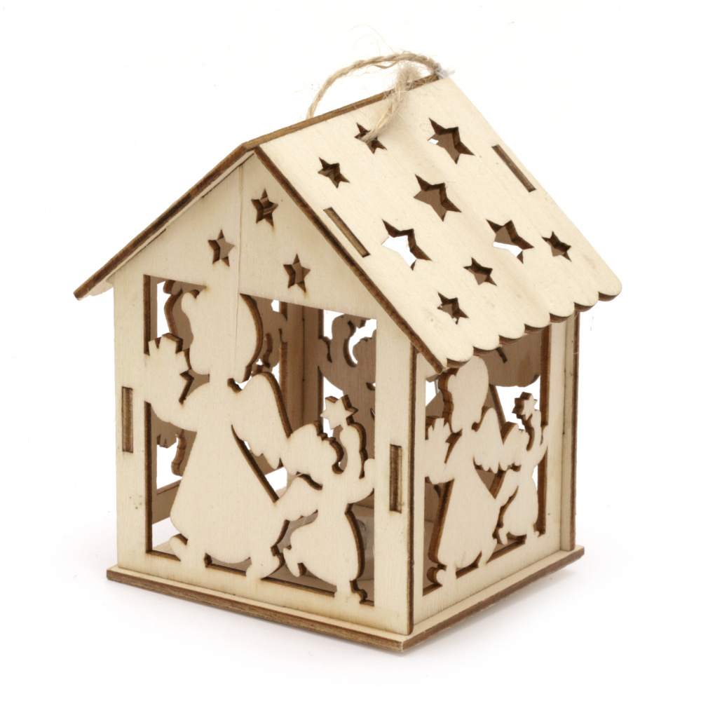 Illuminating wooden house for Decoration 93x85x65 mm  Angels