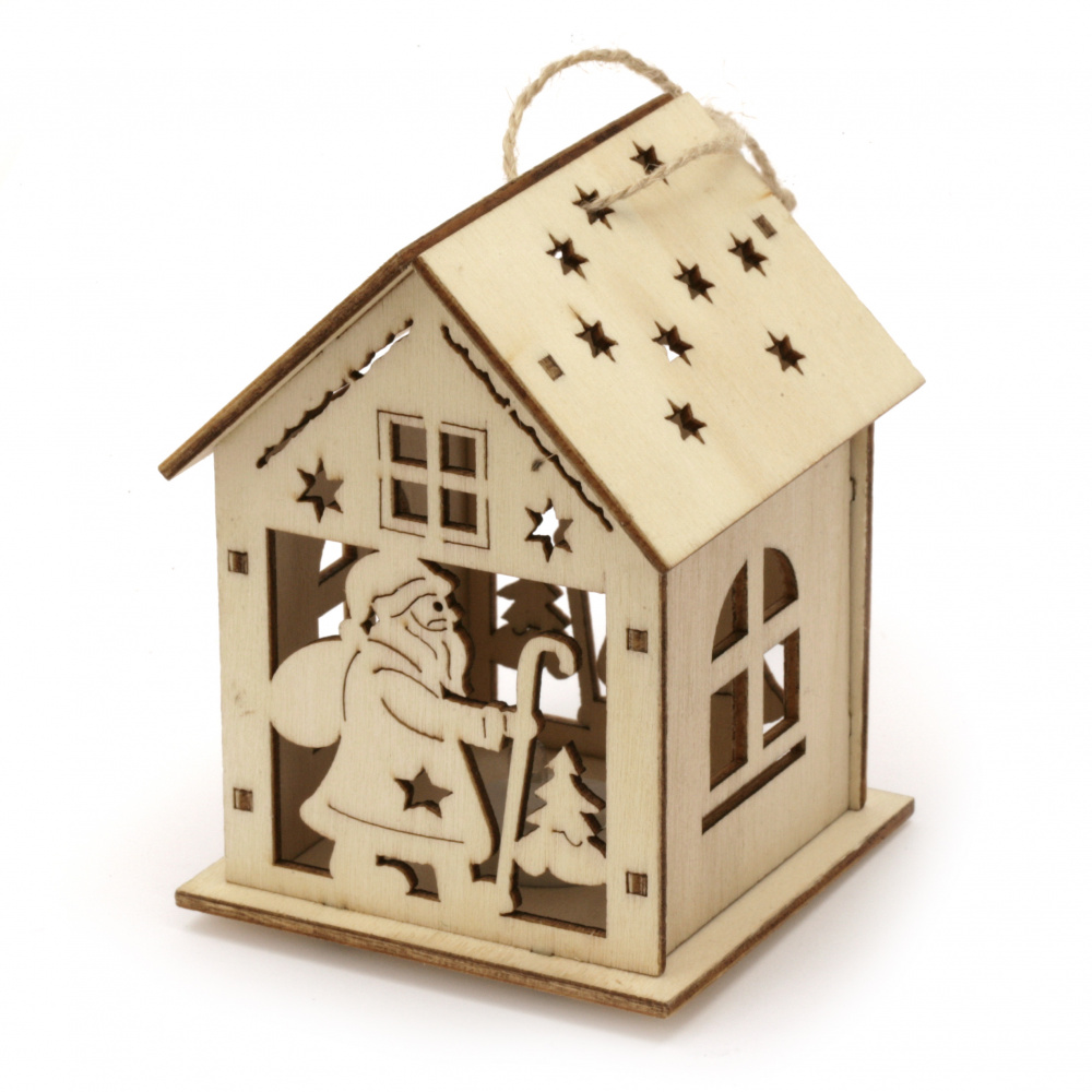 Illuminating wooden house for Decoration 90x68x69 mm Santa Claus