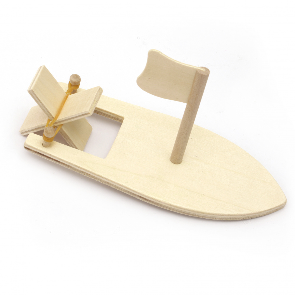 Wooden boat with fin and flag 170x77x80 mm