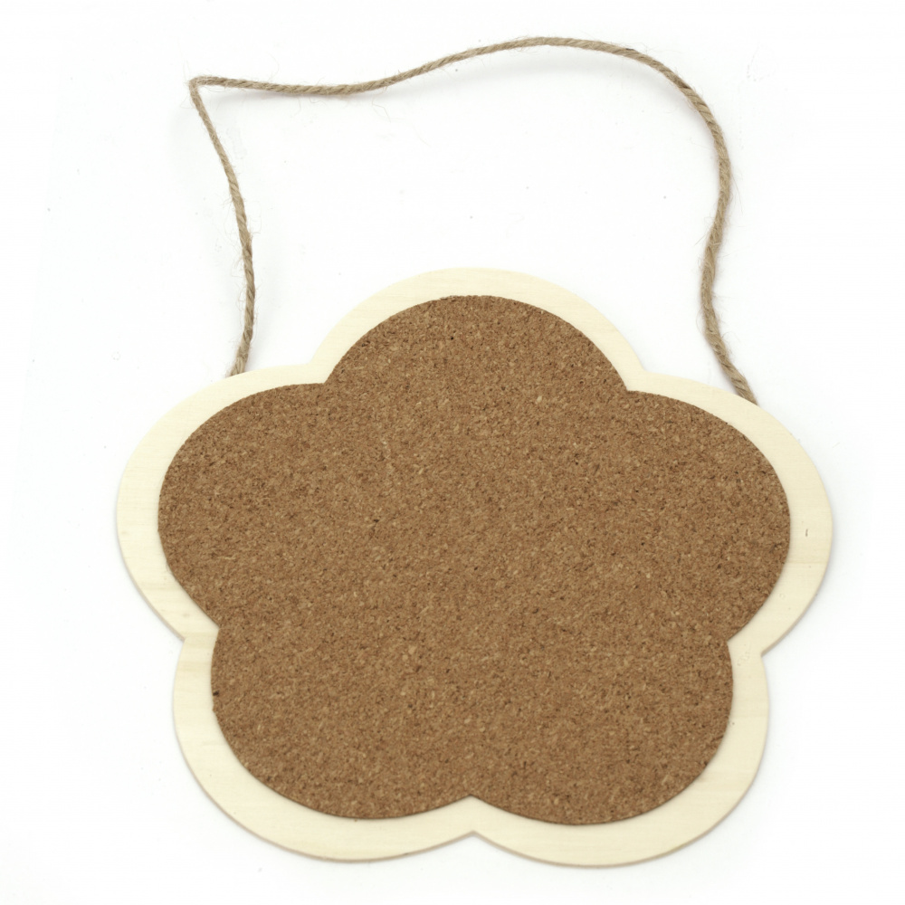 Wooden plate with cork and rope 173 mm flower