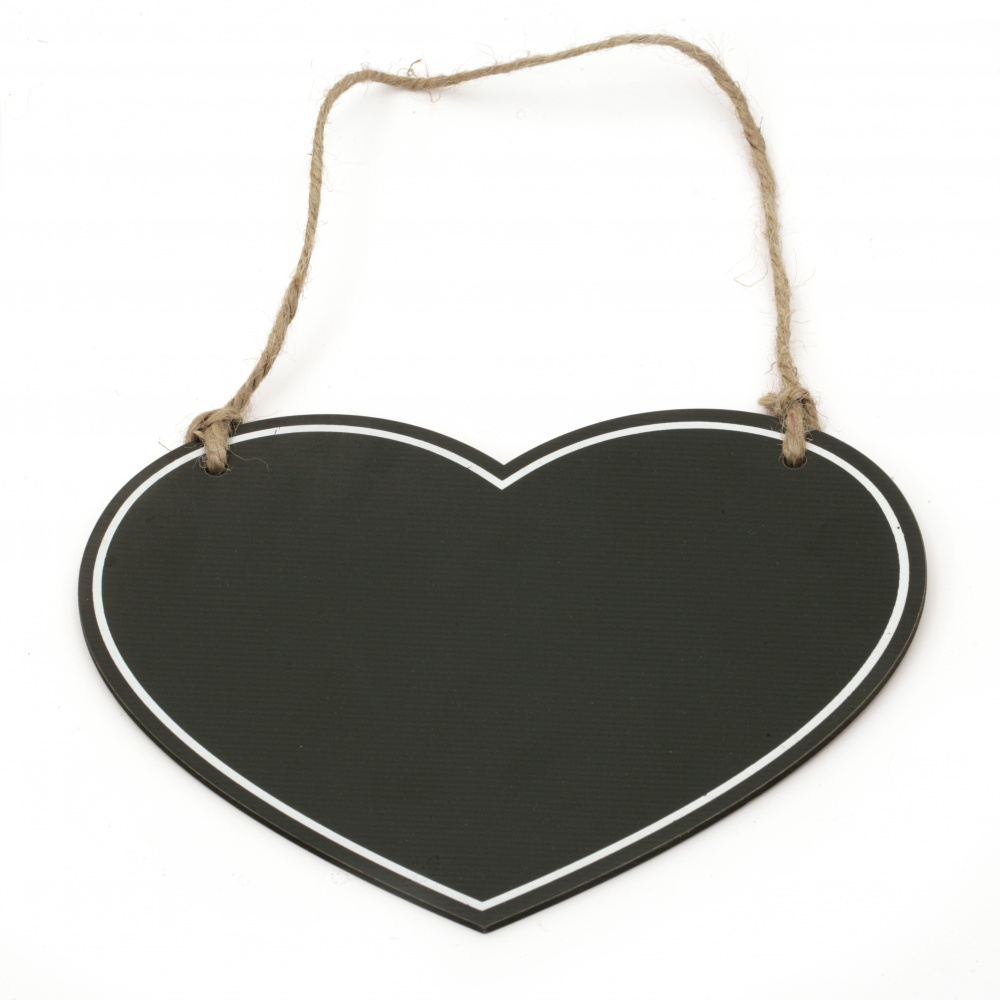 Πινακίδα ξύλινη καρδιά 200x150x3 mm μαυροπίνακας με σχοινί