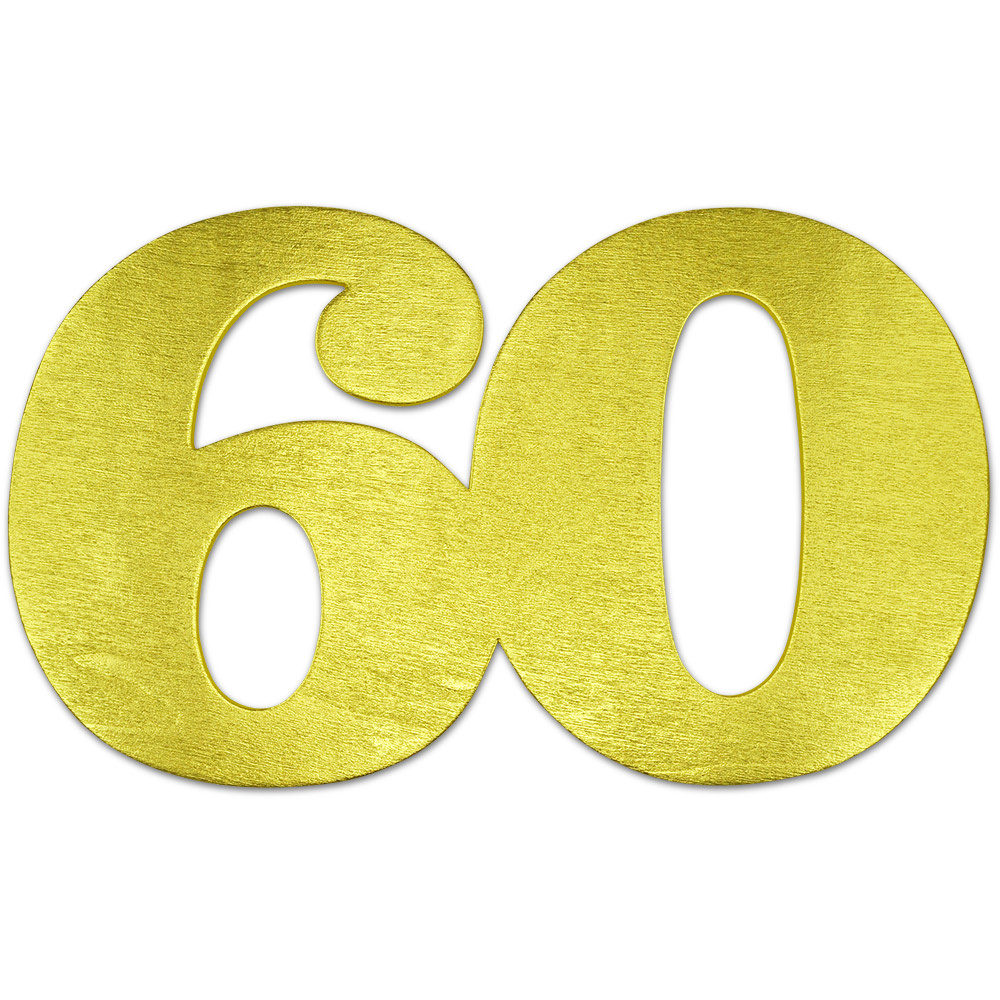 Figura jubiliară 60 din placaj 25,5x15 cm vopsit culoare auriu cu gaură ~ 3 mm