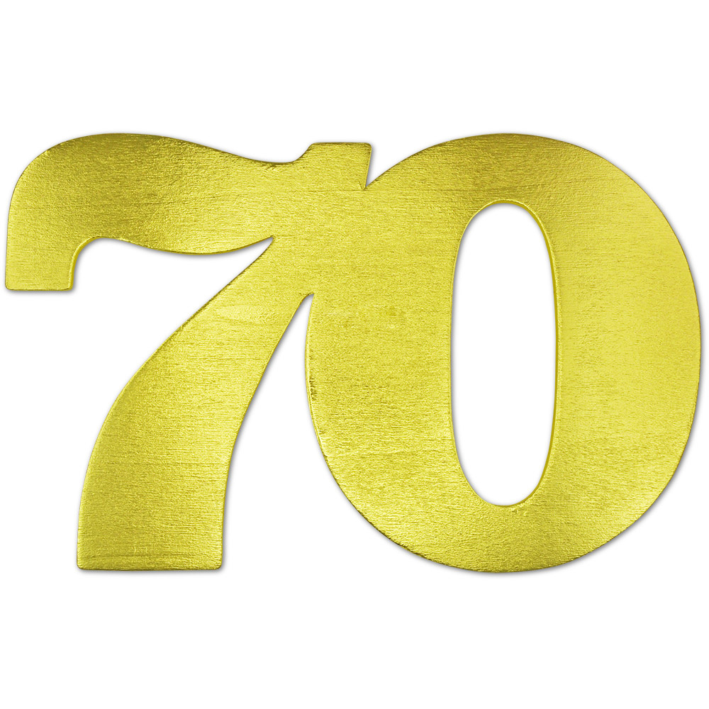 Figura jubiliară 70 din placaj 24x15 cm vopsit culoare auriu cu gaură ~ 3 mm