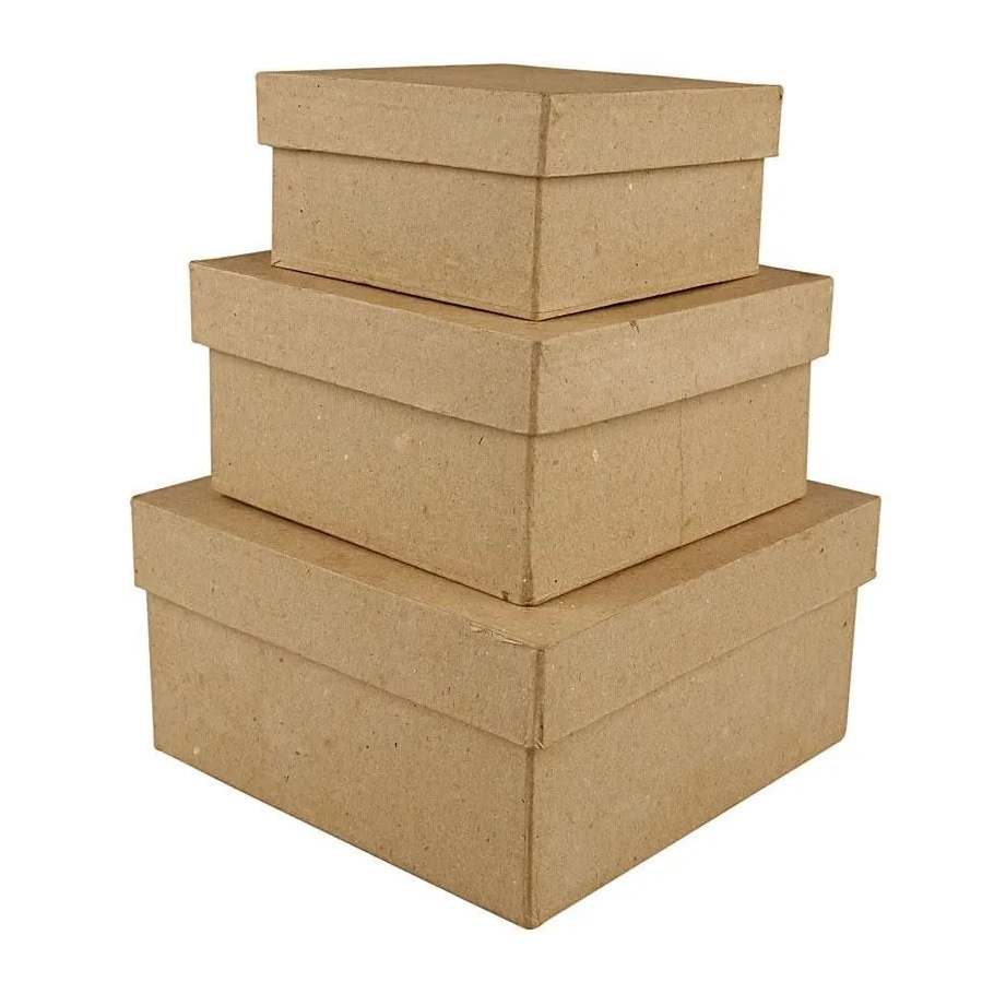Χειροποίητο τετράγωνο κουτί από παπιέ μασέ 15x7,5 cm καφέ -1 τεμάχιο