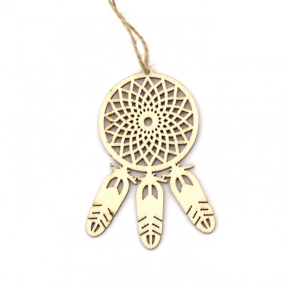 Wooden Dreamcatcher Pendant, 79x55x2.5 mm, with Cord - 2 pieces