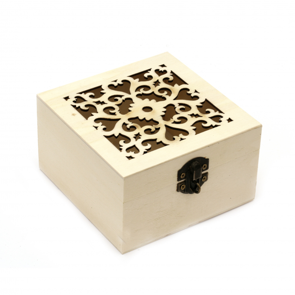 Wooden Box, 150x150x90 mm, with Ornaments
