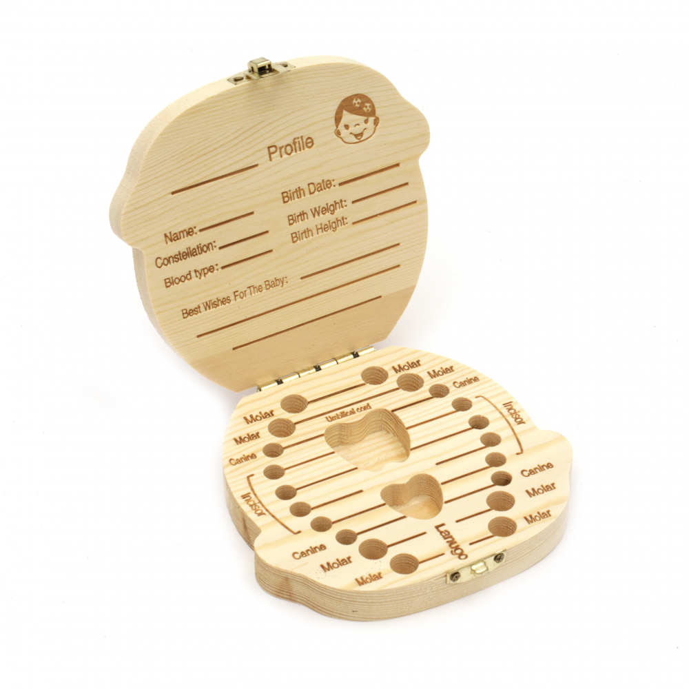 Wooden Box, 125x112x25 mm, for Baby Teeth, Girl