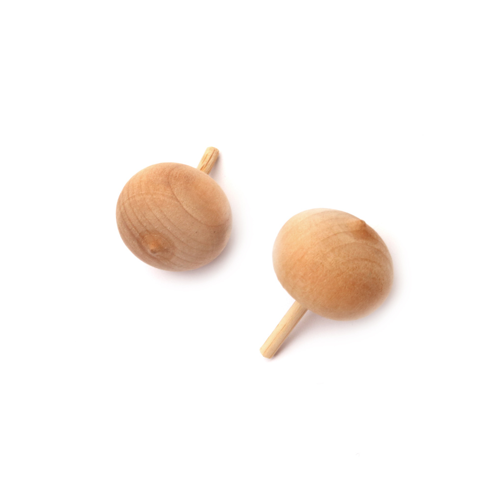 Wooden spinning top, 30x23 mm, natural color - 2 pieces