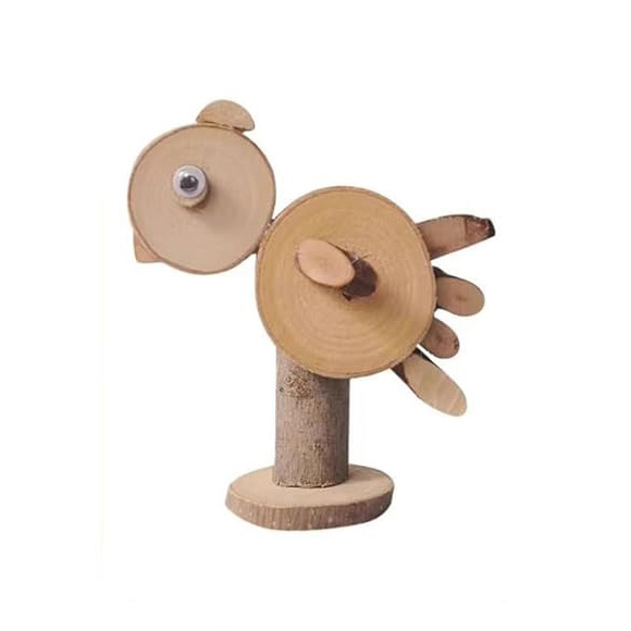 Creative Set with Wooden Discs and Sticks for Crafting a Chicken