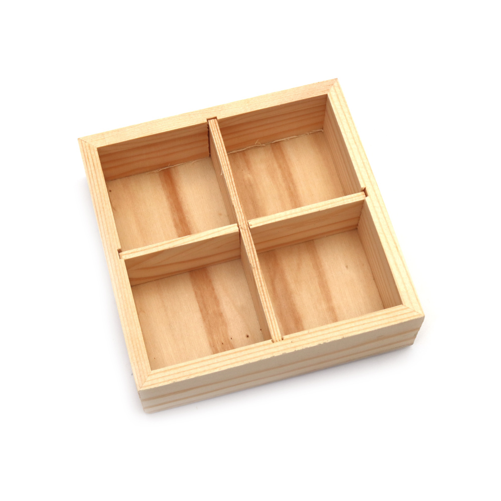 Compact Wooden Organizer, 120x120x35 mm Size, Four Compartments – Ideal for Storage, Desk Organization & Craft Supplies