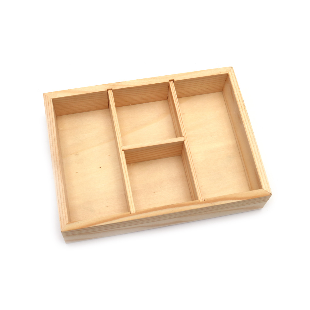 Practical Wooden Organizer, 128x174x33 mm Size, Four Compartments – Ideal for Storage, Desk Organization & Craft Supplies