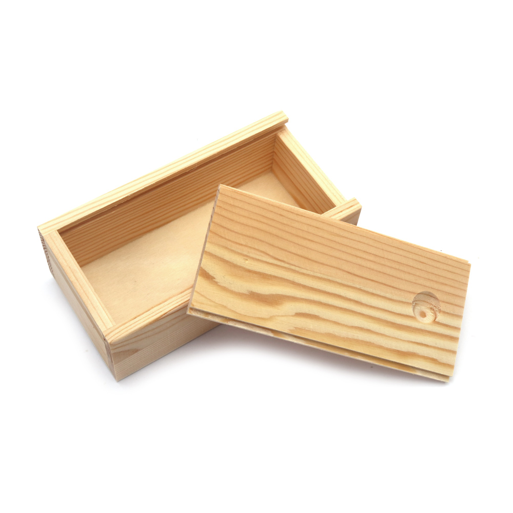 Natural Wooden Box, 145x73x46 mm Size, with Sliding Lid – Ideal for Storage, Decoration & Craft Projects