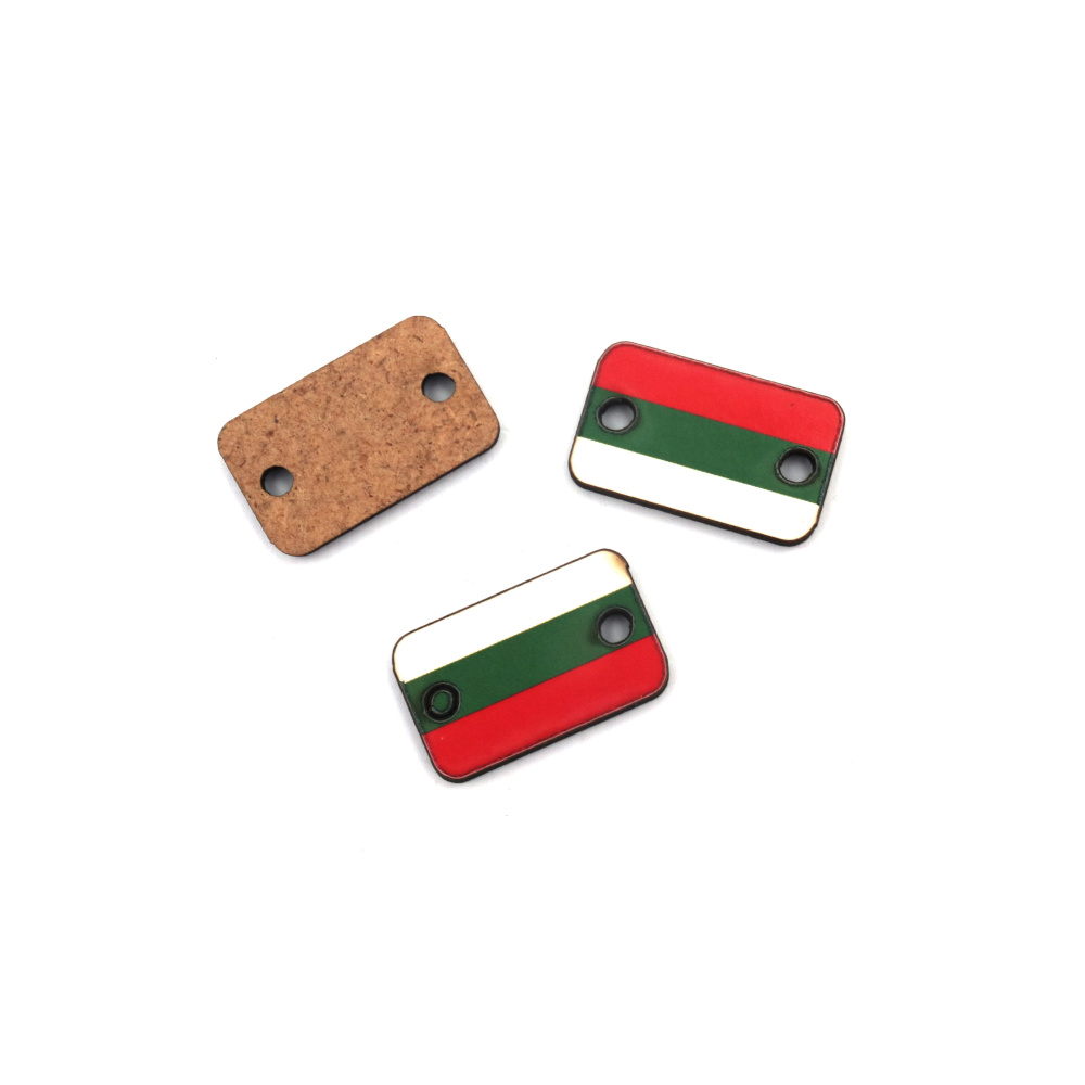 MDF Connecting Element for Martenitsi - Bulgarian Flag /  26x16x3 mm, Hole: 3 mm - 5 pieces