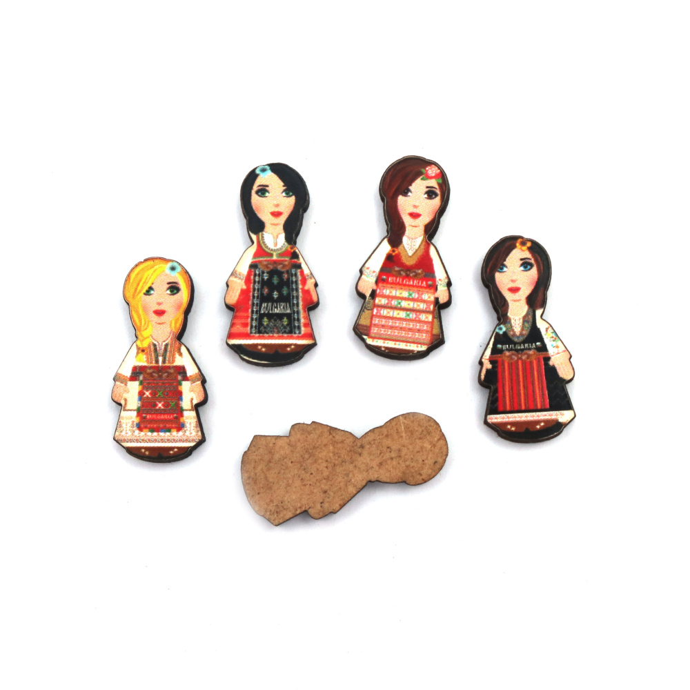 Girl with Folk Costume made of MDF for Decoration / 25x12x3 mm / ASSORTED - 5 pieces